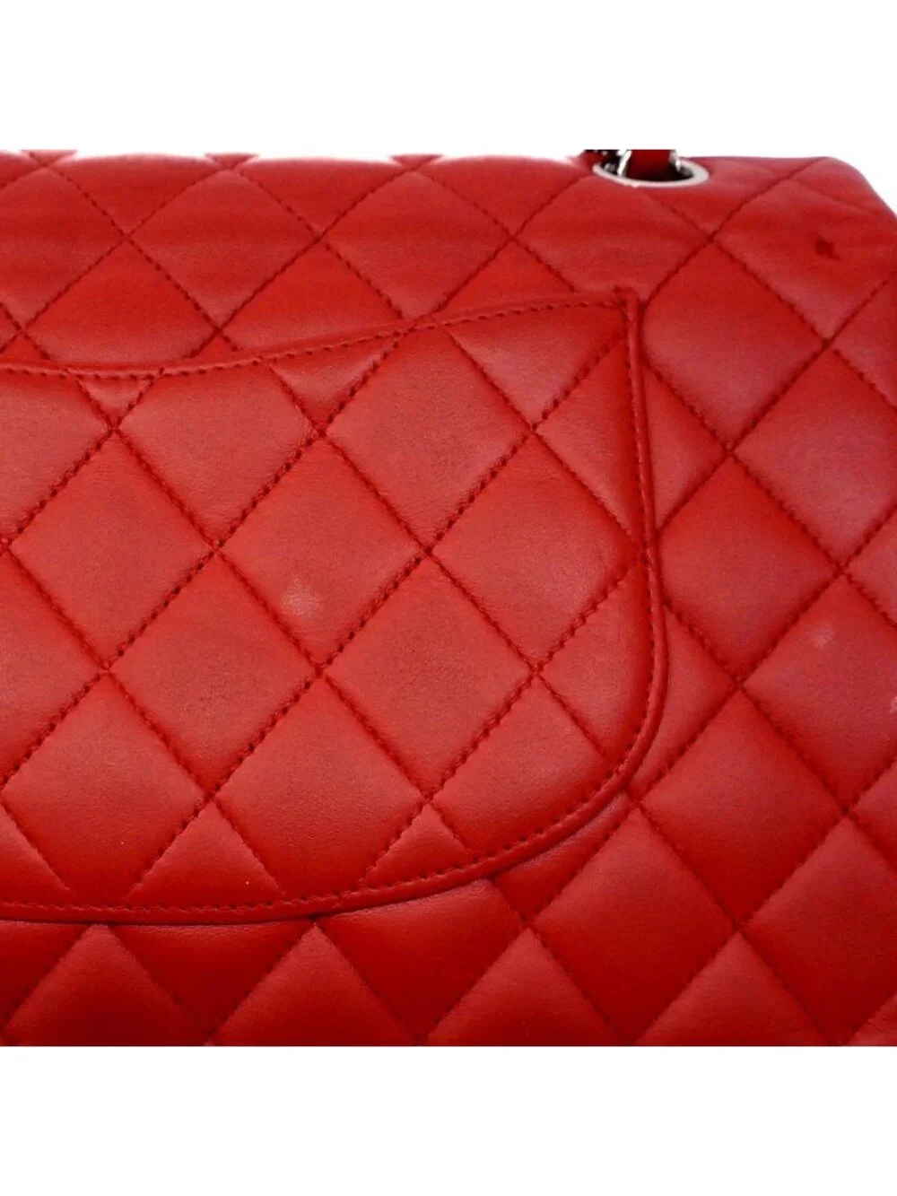 Chanel Shoulder Bag Quilted Lambskin Red Silver